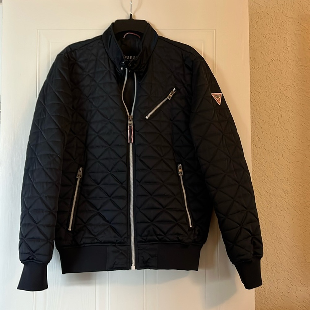 Guess Quilted Bomber Jacket Mens (S) Navy